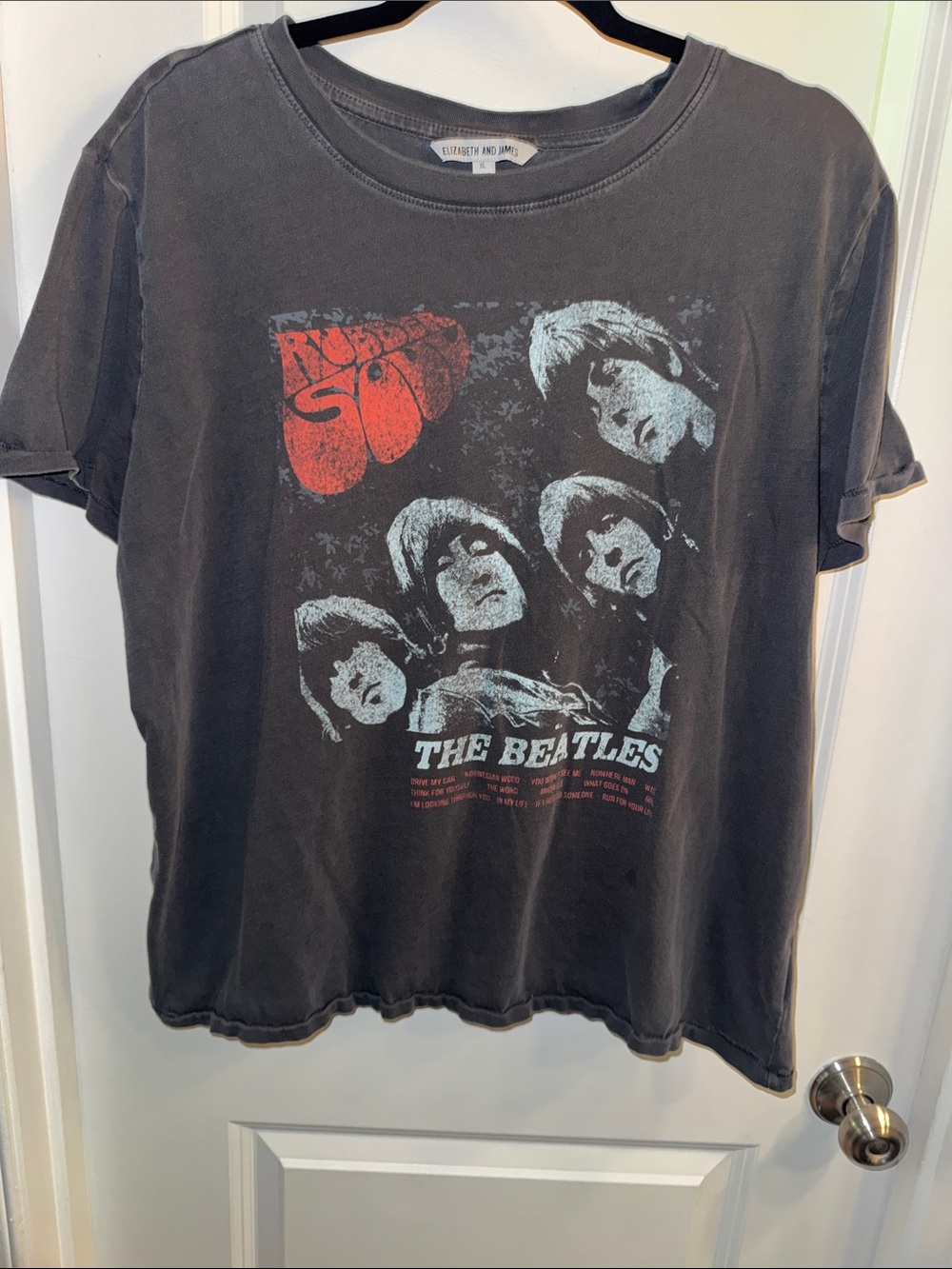 Elizabeth and James Black Graphic Short Sleeve Tee with Red Accent